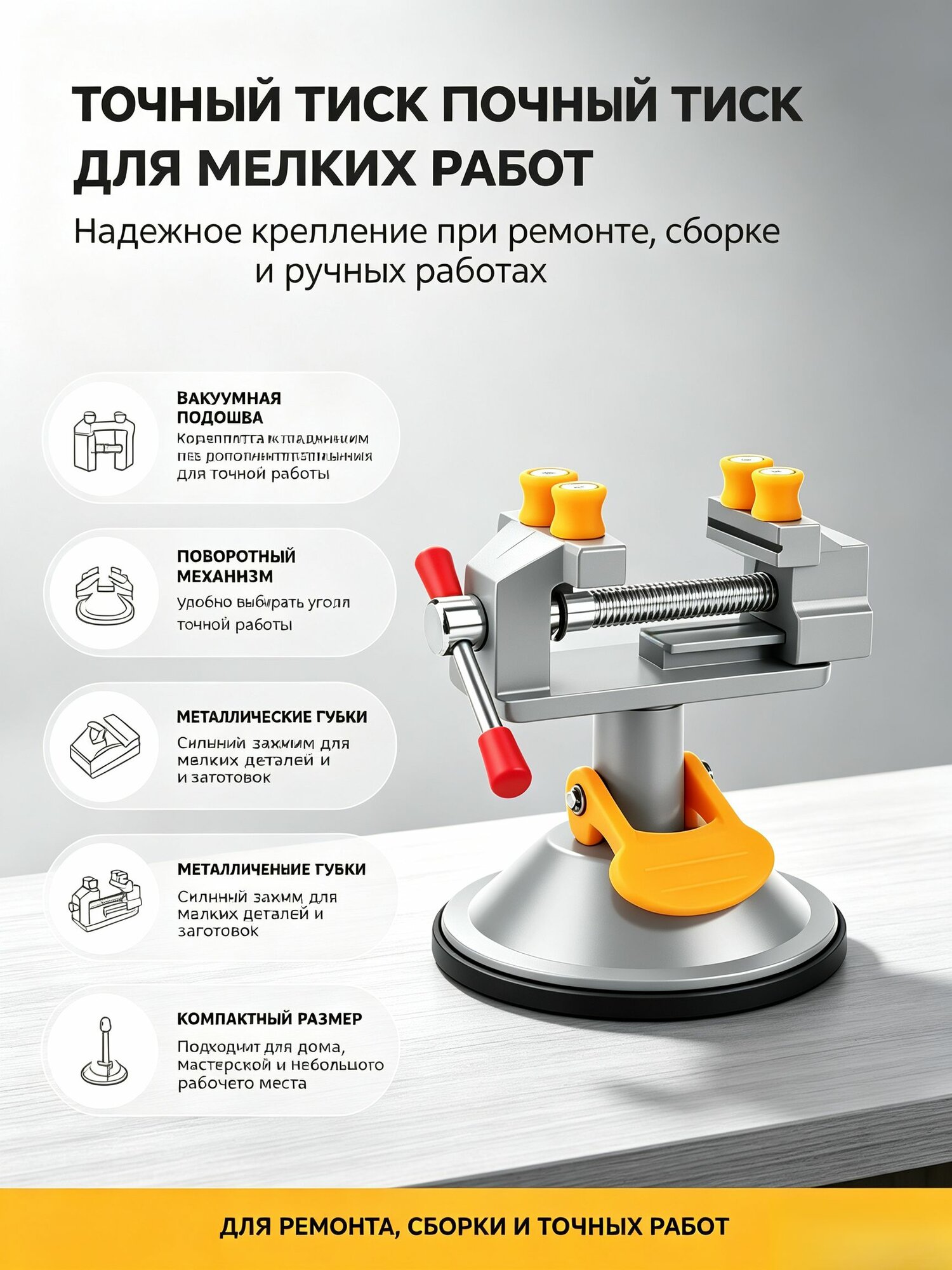Вакуумный настольный тиск, поворотный механизм, металлические губки, ручной зажим для мастерской, моделирования и ювелирных работ