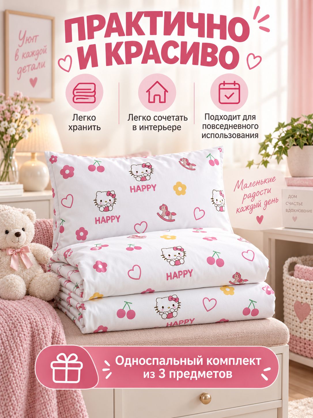 Комплект постельного белья односпальный спанбонд 120x160 см, наволочки 70x70, простыня 160x220 см, цветразноцветный