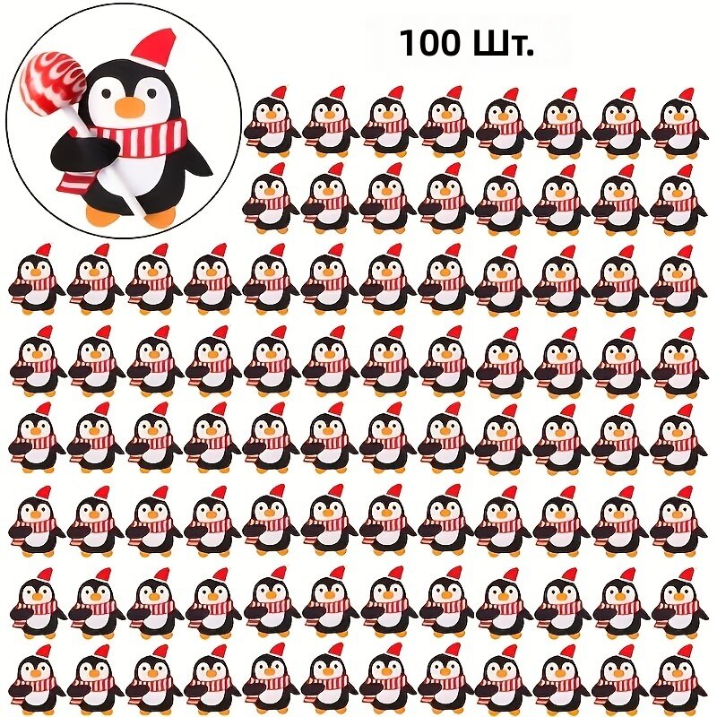 Карточки для леденцов на палочке рождественские, 100 шт, черный цвет, дизайн Санта-Клаус, пингвин и снеговик
