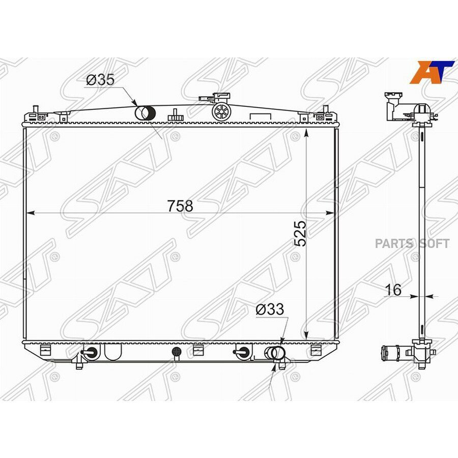 Радиатор Toyota Highlander 13-20 от официального дистрибьютора, SAT, артикул TY0003GSU55