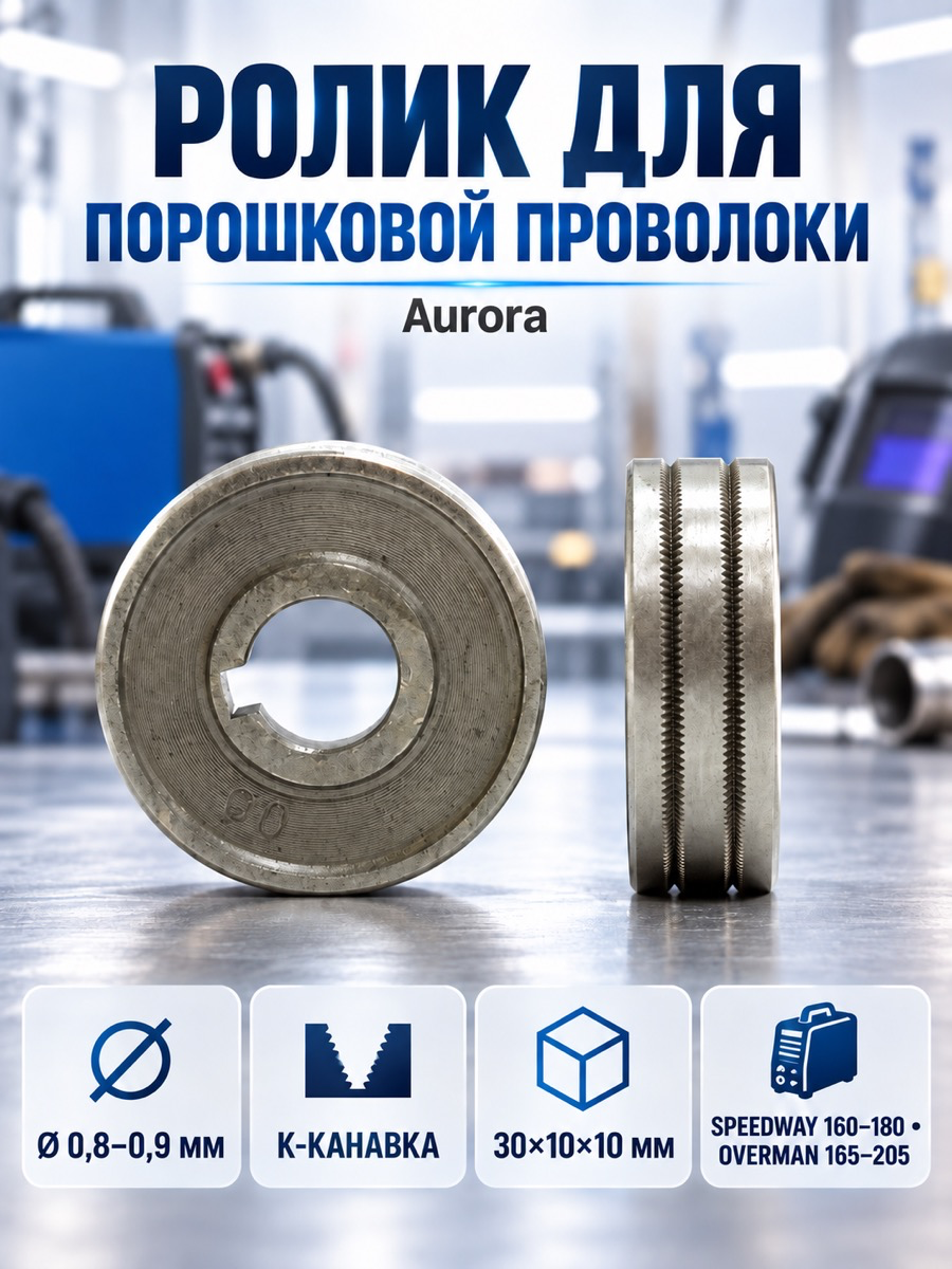 Ролик подачи порошковой проволоки Aurora, Ø0,8–0,9 мм, для SPEEDWAY 160-175-180 / OVERMAN 165-185-205