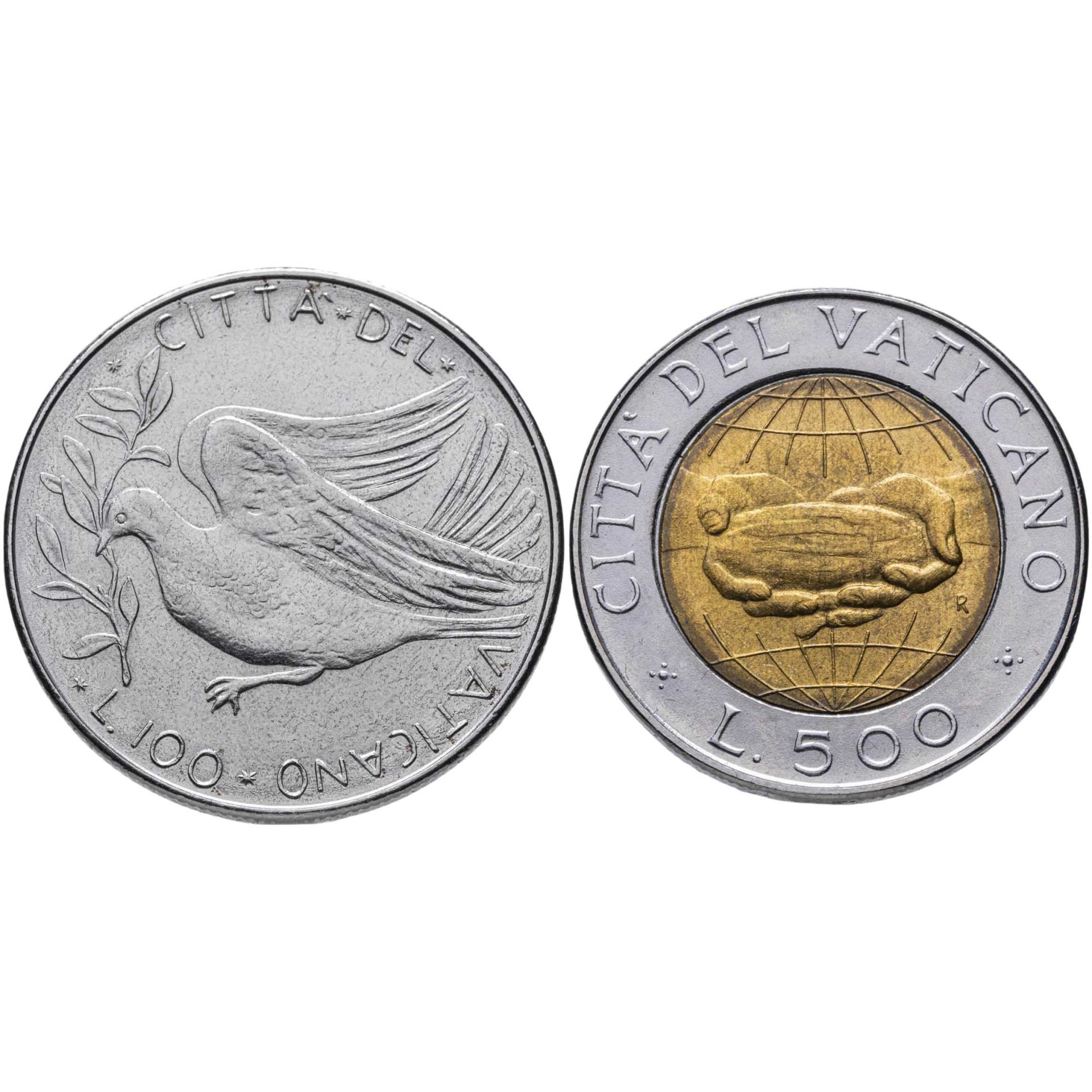 Ватикан набор 2 монет 1976-1992, Различные сплавы, в сохранности UNC