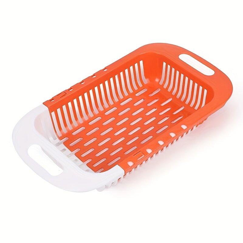 Настенная регулируемая раздвижная двухъярусная корзина для кухонной мойки со съемным поддоном, складная сушилка для фруктов и овощей, оранжево-белая