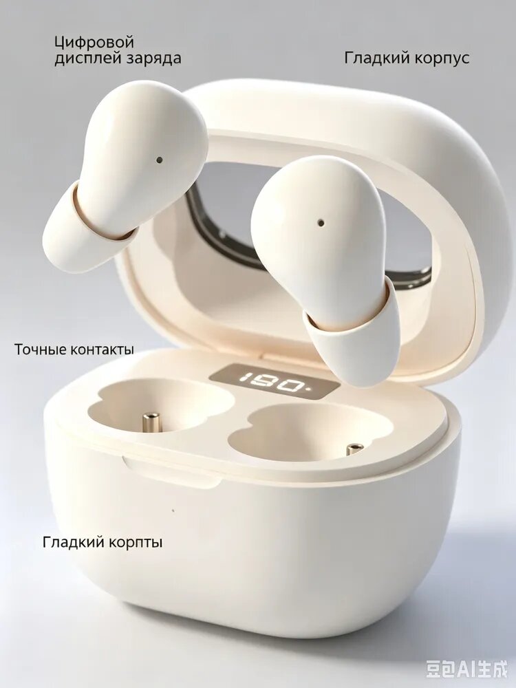 Наушники беспроводные с микрофоном, Bluetooth, USB Type-C, бежевый