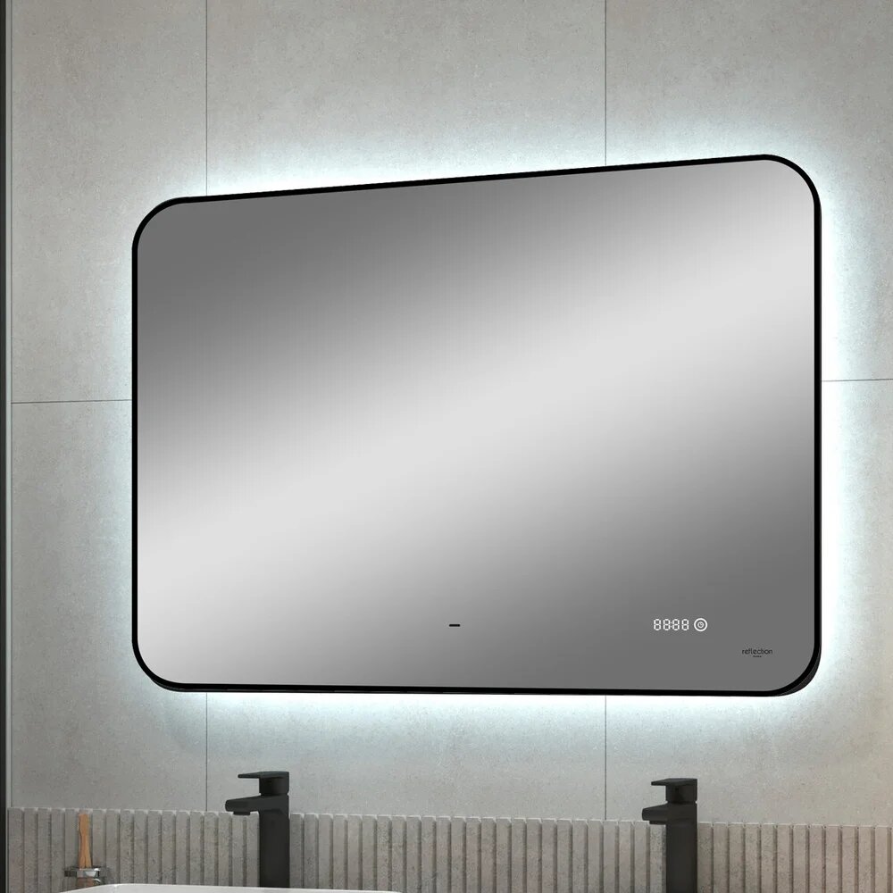 Зеркало Reflexion Black View 100 со светодиодной подсветкой, 100 см, с сенсорным управлением, черное, зеркало настенное в ванную, в современном стиле