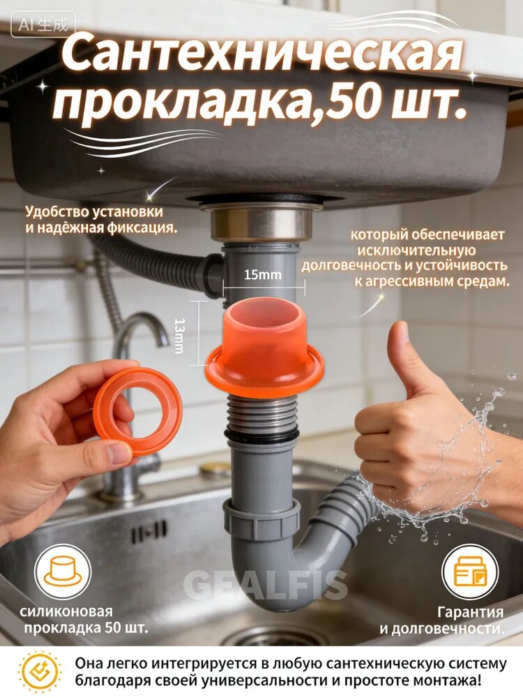Силиконовая прокладка универсальная 1/2,3/4 для смесителя. Набор 50 шт