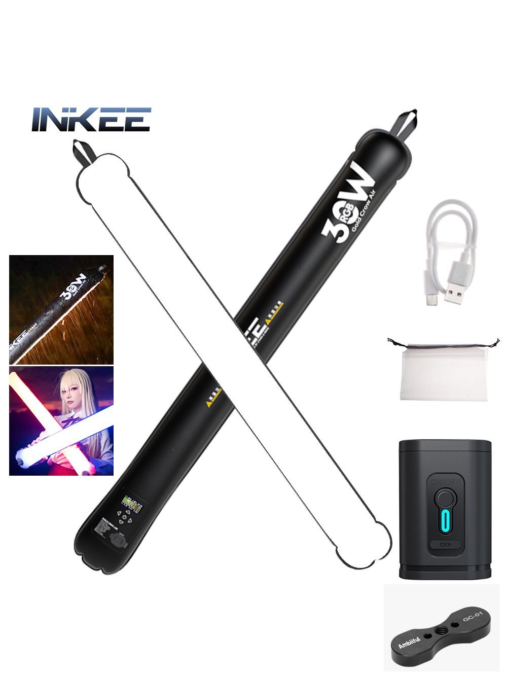 INKEE GCA30C Надувной софтбокс RGB Портативное светодиодное фотоосвещение + Магнитный кронштейн GC-01 + GR-107 Воздушный насос