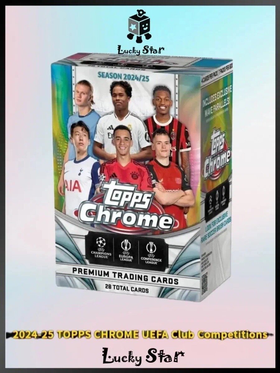 2024/25 Topps CHROME UEFA Club Competitions VALUE BLASTER Лиги чемпионов - содержит 7 упаковки (28 карточек)