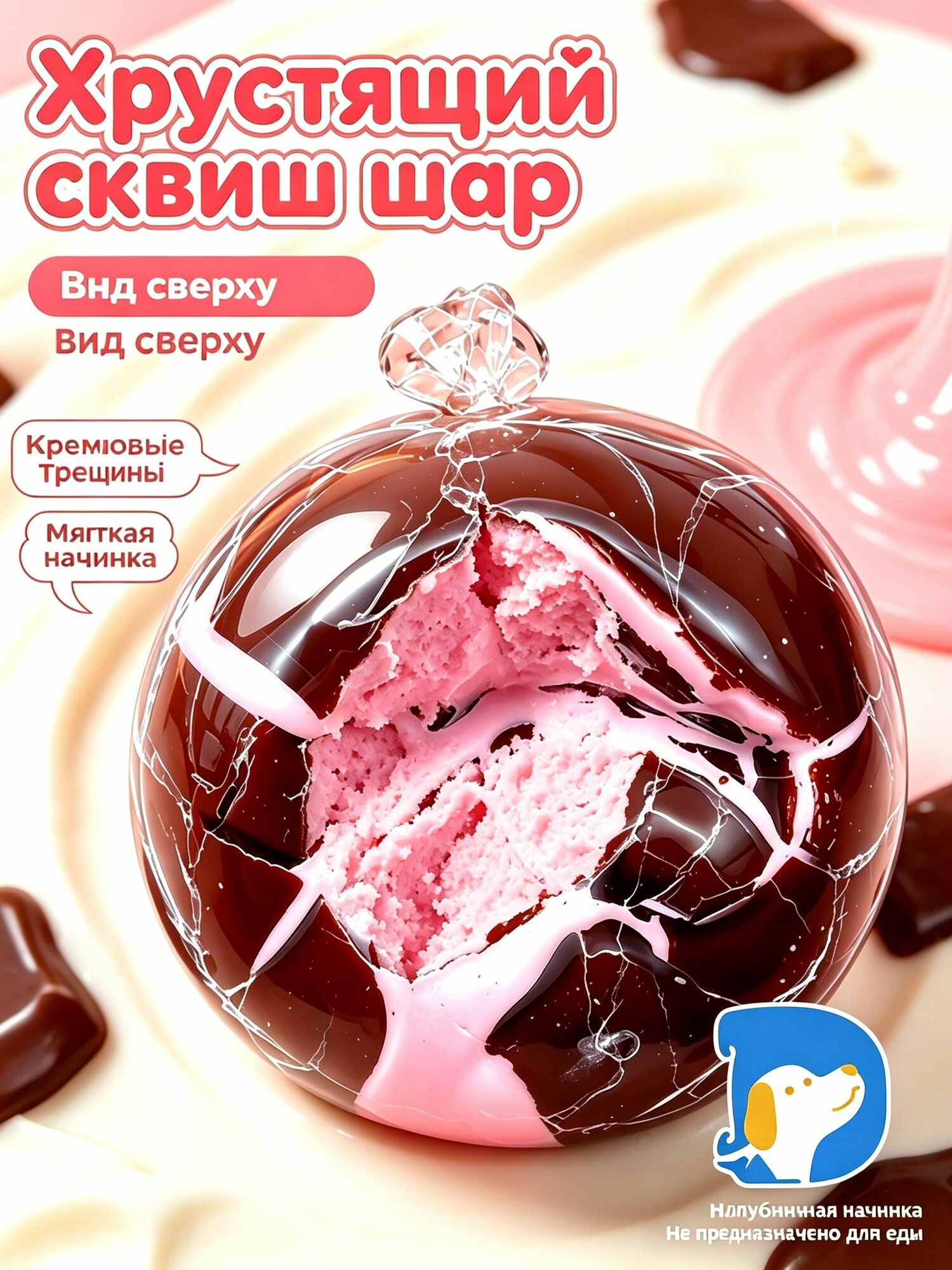Сквиш антистресс хрустящий шар с прозрачной оболочкой ТПР, тонкой шоколадной корочкой и клубничной глиняной начинкой, мягкая игрушка для детей и взрослых
