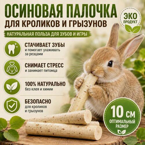 Изображение товара Осиновая палочка для кроликов и грызунов, 10 см