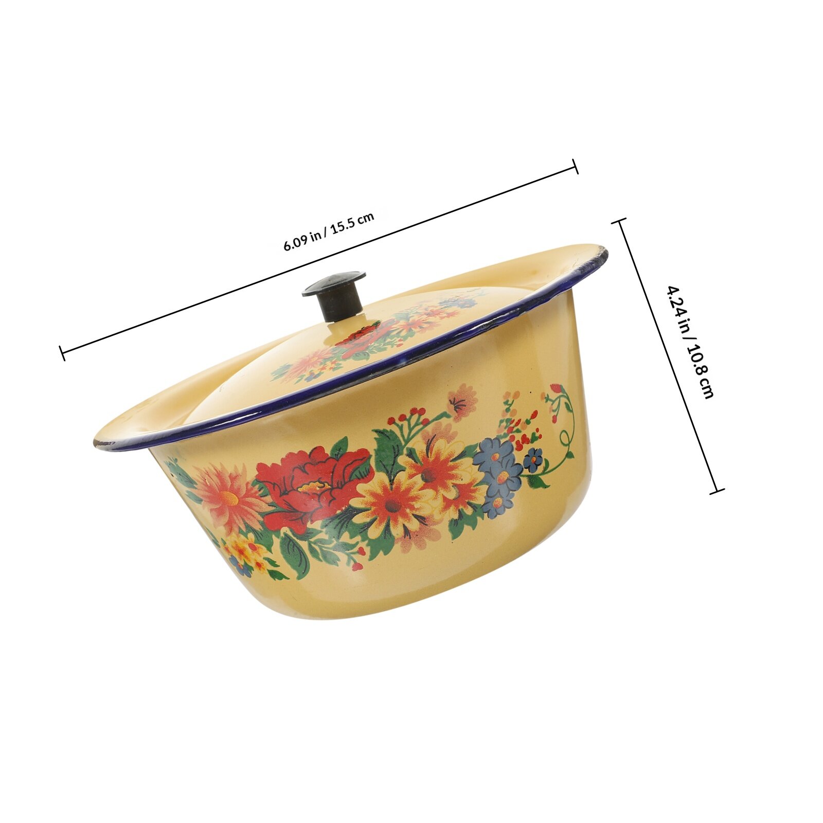 Винтажная Эмалированная Миска Для Хранения Продуктов С Крышкой 15.50X15.50X10.80Cm