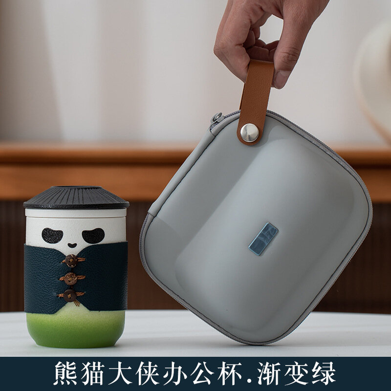 Набор офисных керамических чашек Panda Hero, портативный для стола, градиентный зеленый