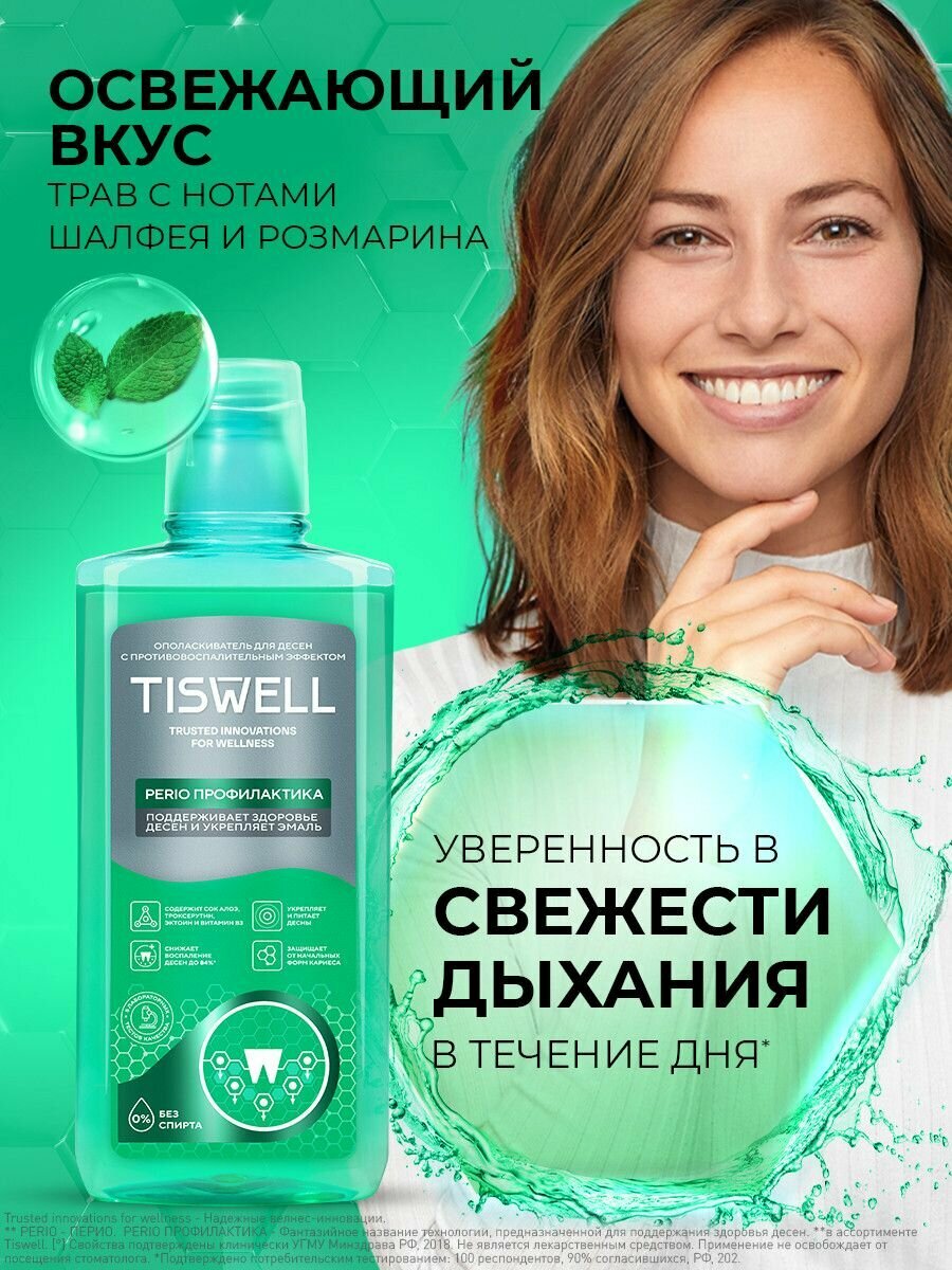 TISWELL Ополаскиватель для рта антибактериальный от кариеса, кровоточивости и воспаления десен, 500 мл — фото 1