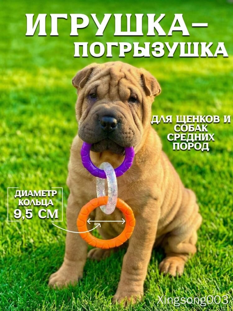 Игрушка-погрызушка кольца 3 шт разноцветные диаметр 9,5 см для щенков и собак средних пород