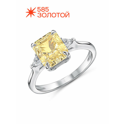 фото Кольцо 585 золотой, серебро, 925 проба, родирование, фианит, размер 16, желтый, серебристый