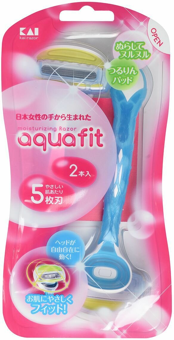 Kai Бритвенный станок женский "Aquafit", с плавающей головкой и пятью лезвиями, с двойным титановым покрытием, 3 штуки. Япония.