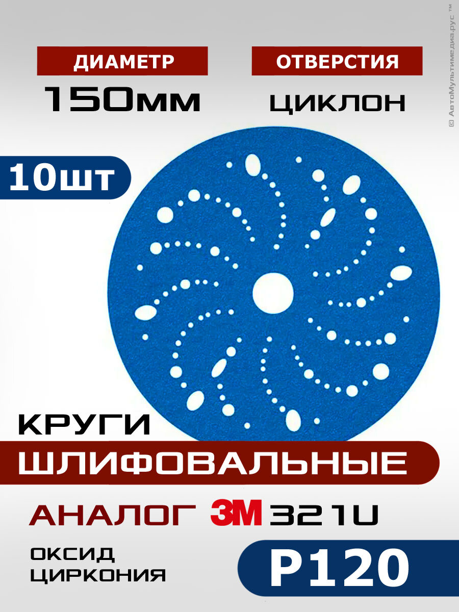 Шлифовальные круги P120 10шт 150мм, наждачный абразивный полировальный диск