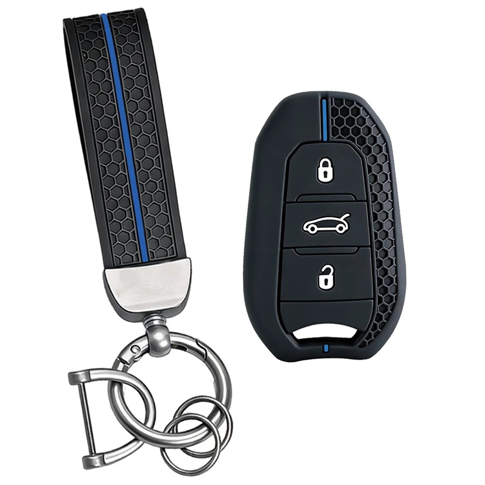 Силиконовый Чехол Для Ключей Peugeot 3008, 307, 308, 207, 208, 407, 508, 206, With Keychain Blue