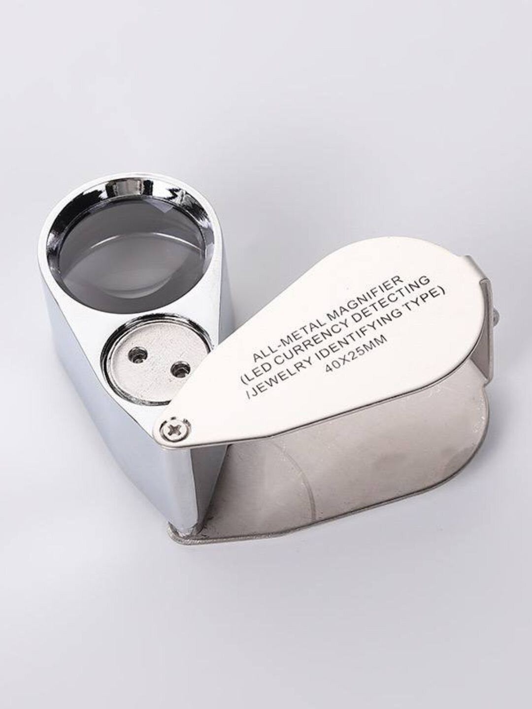 Ювелирная лупа, 40x25мм, металлический корпус, с LED-подсветкой