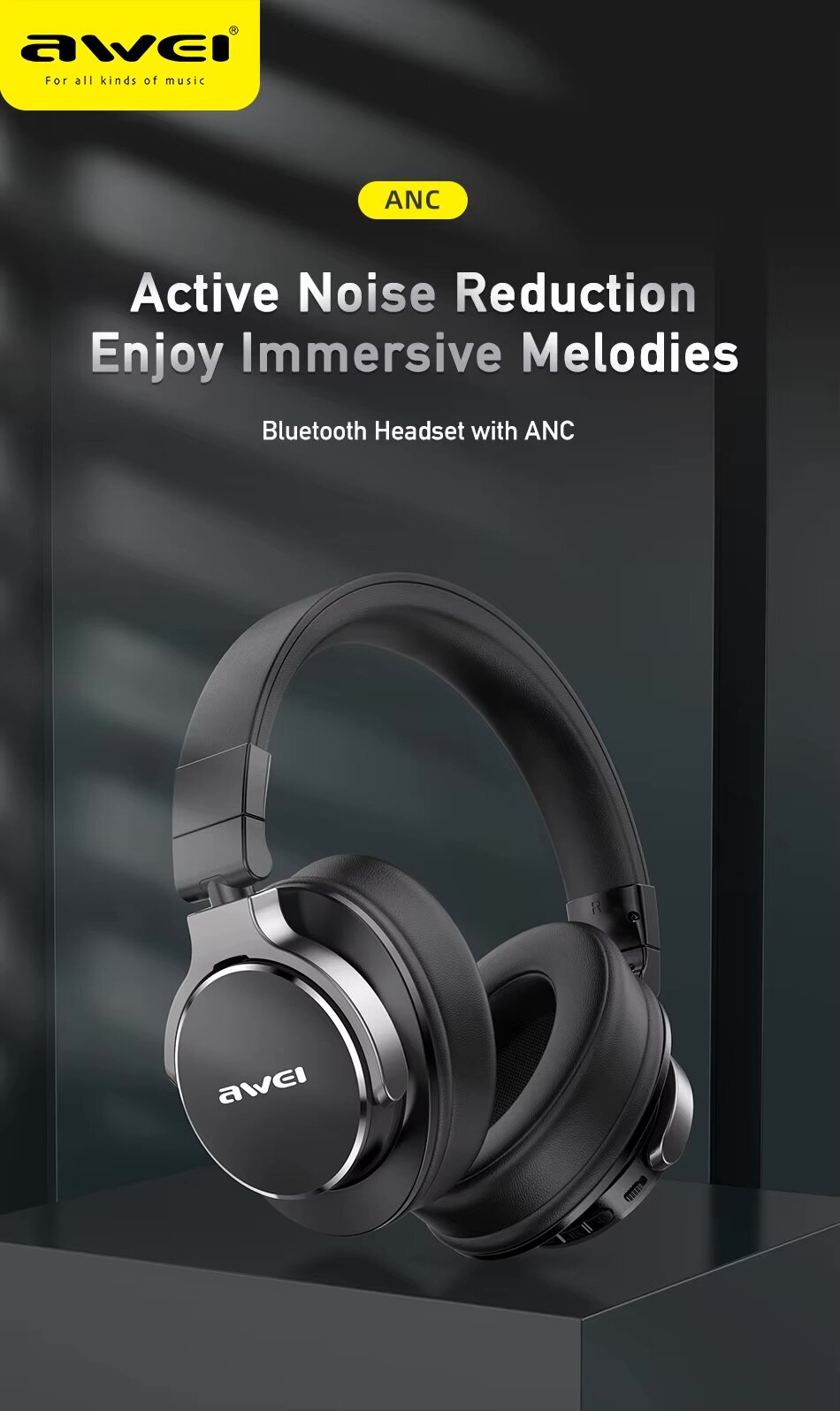 Беспроводные наушники Awei A710BL с ANC, Bluetooth 5.0, 40 мм, до 14 ч, складные, AUX, Type-C
