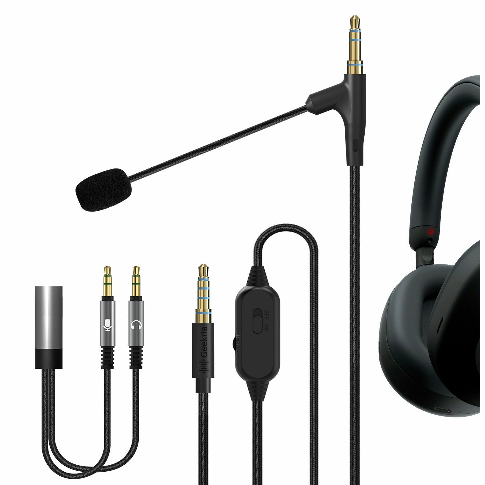 Кабель микрофонных наушников для игр и встреч, совместимый с Sony WH-1000XM4 XM3 XB910N, сменный шнур с разъемом 3,5 мм, микрофоном на штанге и регулятором громкости/отключения звука (1,7 м) аудиокабель для гарнитуры замена с пультом