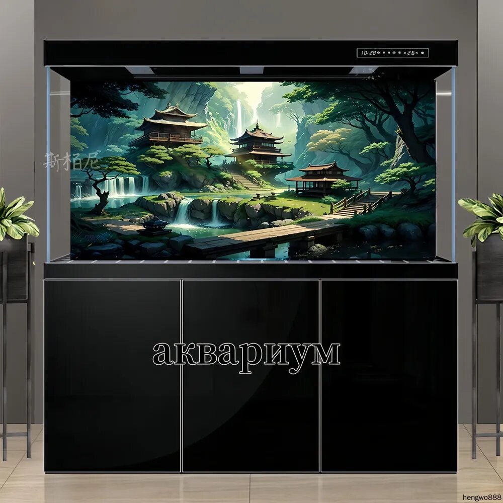 Фон для аквариума Горы и поля, 80x50см, самоклеящийся, ПВХ, для аквариума
