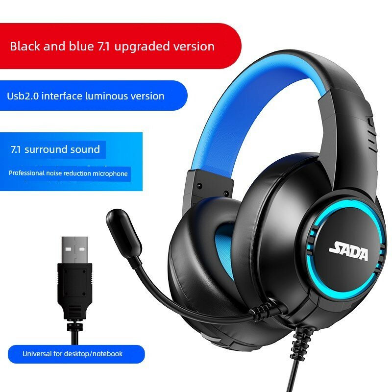 Ледяно-синяя игровая гарнитура 7.1 канал с RGB-подсветкой, шумоподавляющим микрофоном и полным круговым звуком