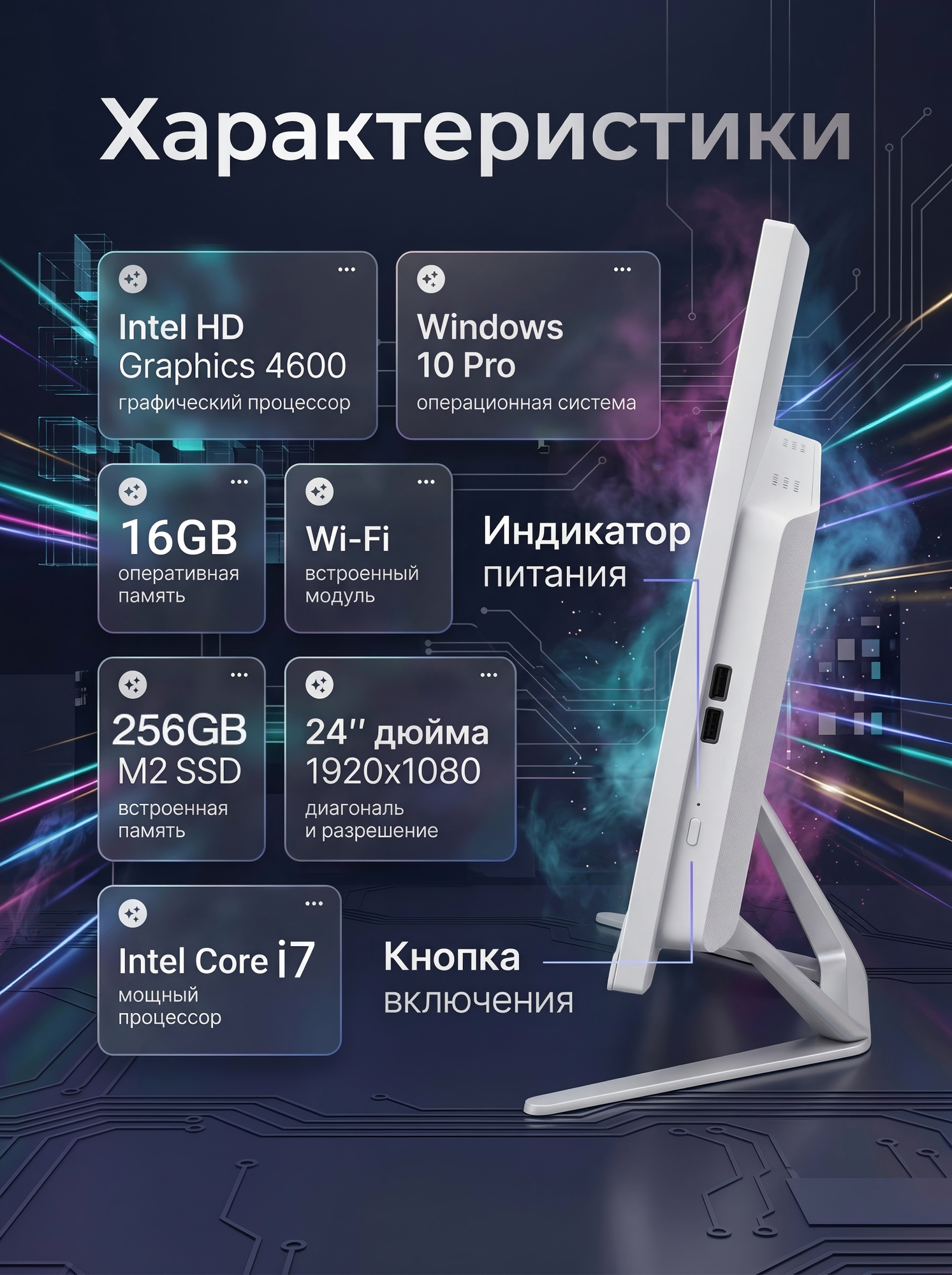 24" Моноблок (Intel Core i7-4790）RAM 16 ГБ, SSD 512 ГБ, Intel HD Graphics , Windows 10 Pro), , Русская раскладка — фото 1