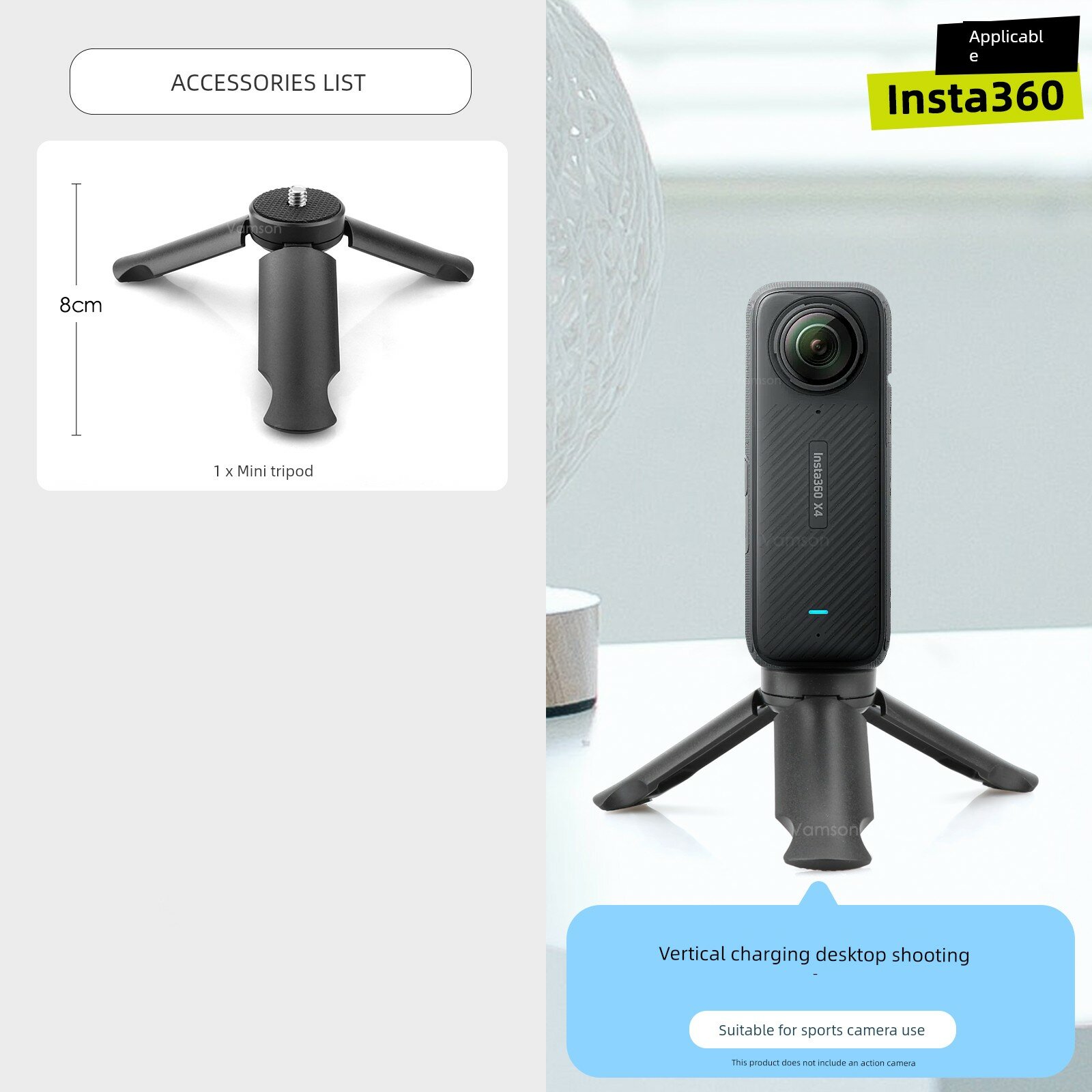 Настольная зарядная штативная стойка для Insta360 X4 камеры с устойчивым основанием