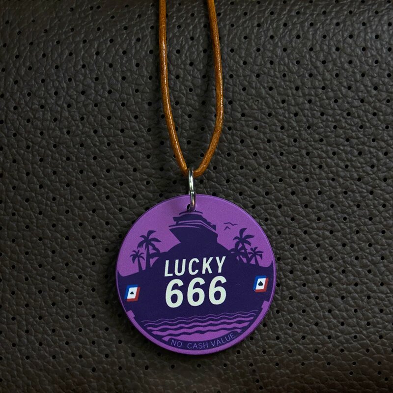 Фиолетовая керамическая чип-подвеска 666 для зеркала заднего вида с кожаным шнуром, ручная работа, удачный амулет