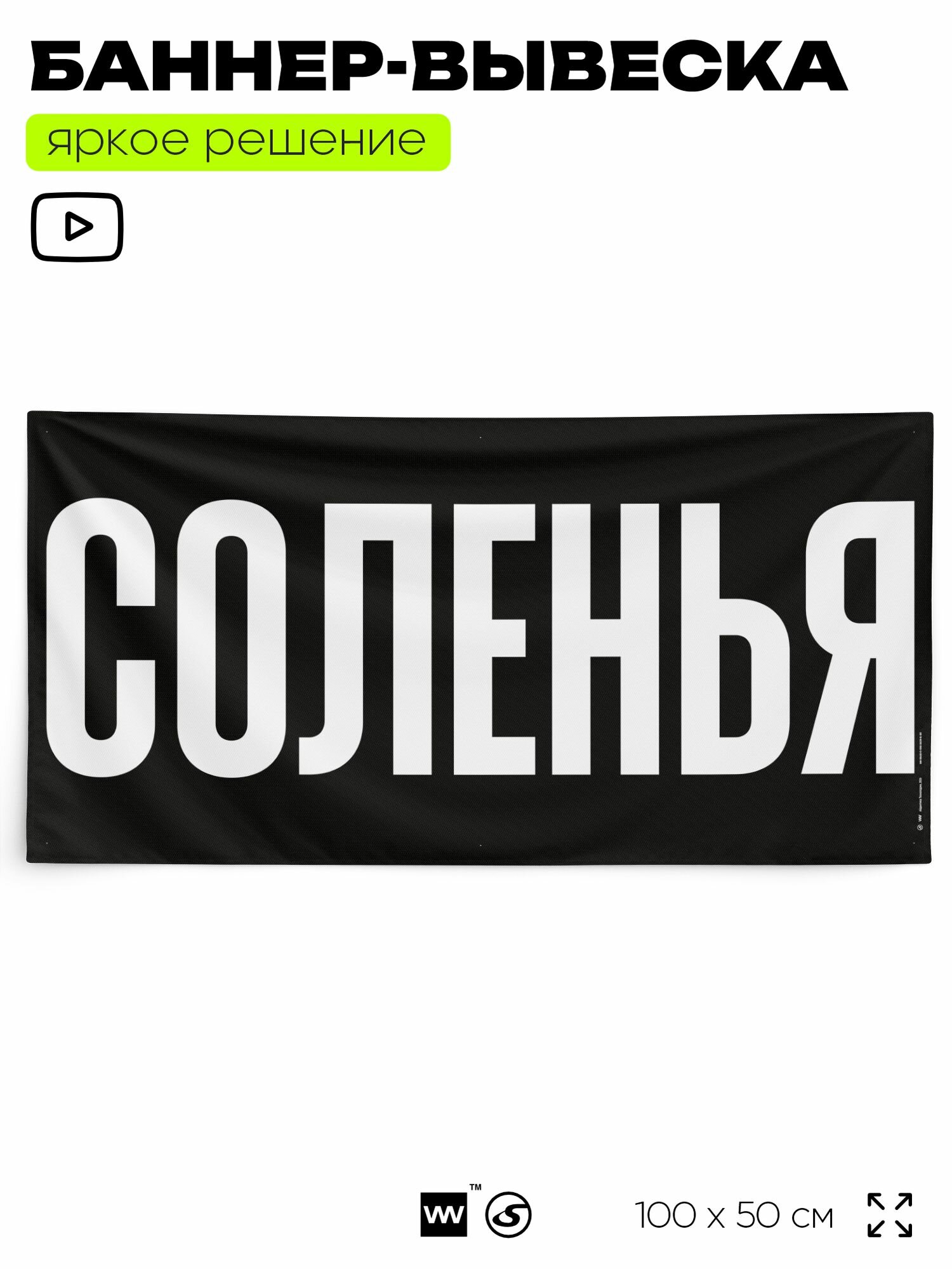 Рекламная вывеска баннер соленья, 100x50 см, для магазина, черный, Silver Plane x Айдентика Технолоджи