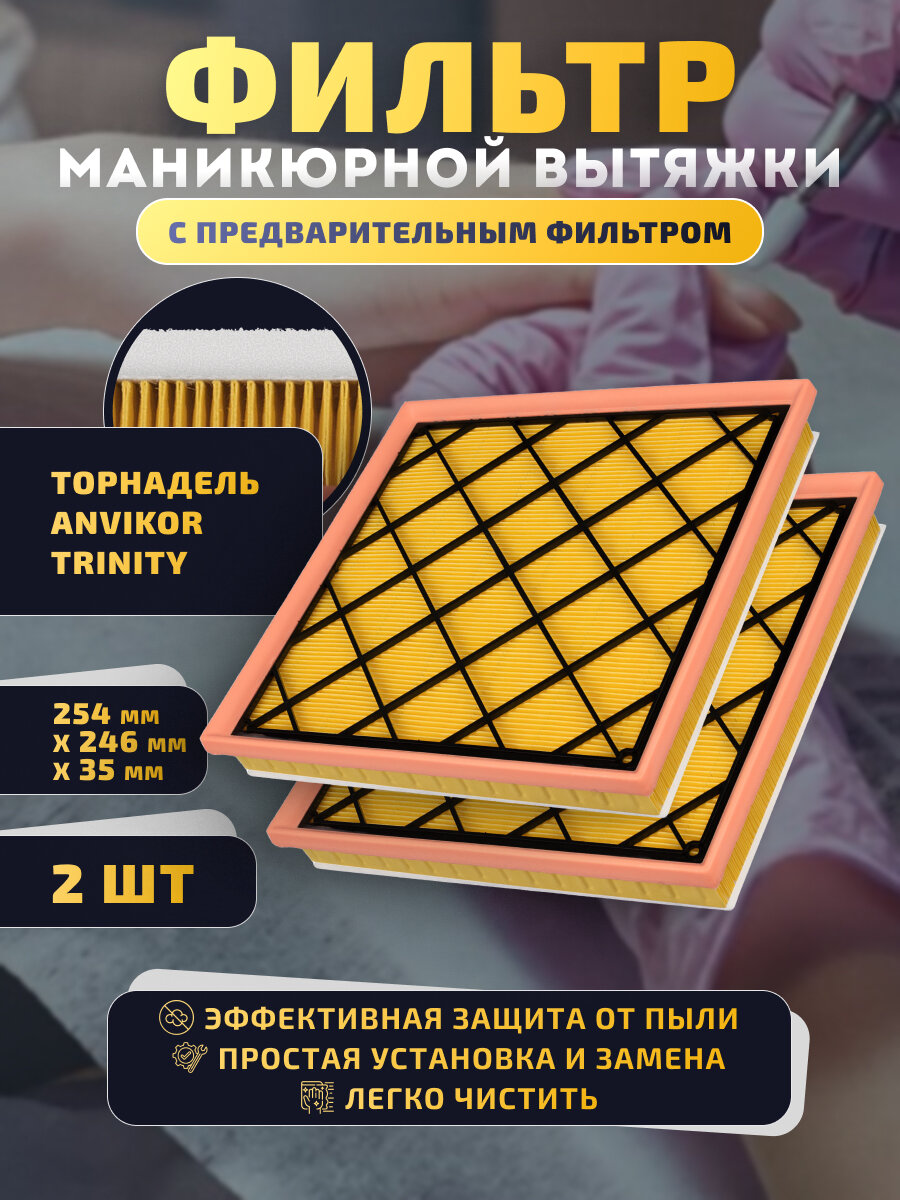 Фильтр для маникюрной вытяжки DULT, Торнадель, Тринити, Анвикор, 2шт.
