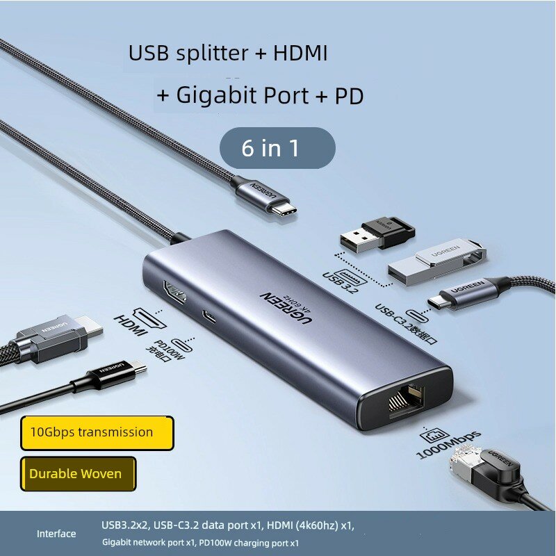 GreenLink HDMI Upgrade Hub 6-in-1 Adapter для устройств Huawei, 6 портов: HDMI, USB, Ethernet, поддержка SD-карты