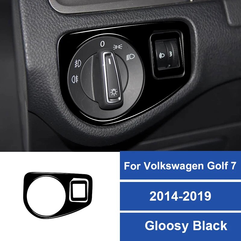 Декоративная рамка переключателя фар для Volkswagen Golf 7 2014-2019, Glossy black B