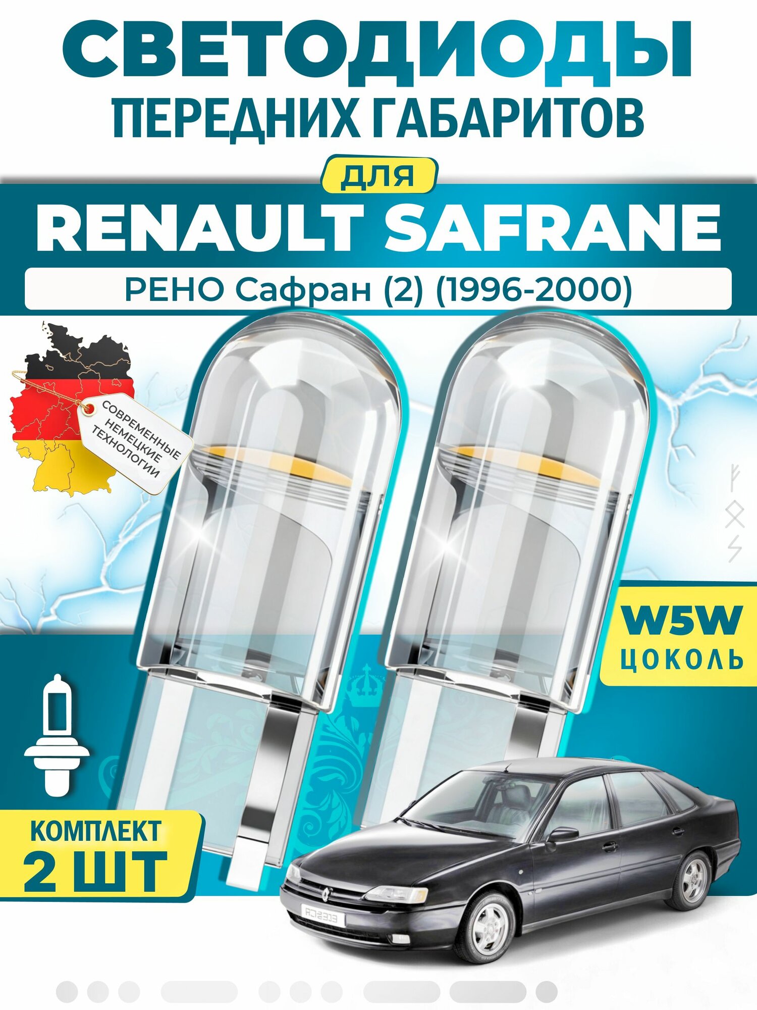 Лампы светодиодные габаритные для RENAULT SAFRANE II / рено Сафран (2) (1996-2000), W5W ( LED - белый свет 5000k ) (комплект 2шт)