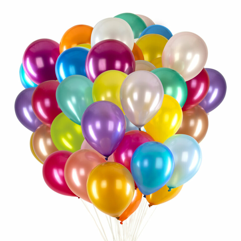 Шары воздушные 30 см, 50 штук, "металлик", ассорти, BRAUBERG KIDS, 591882, 591882