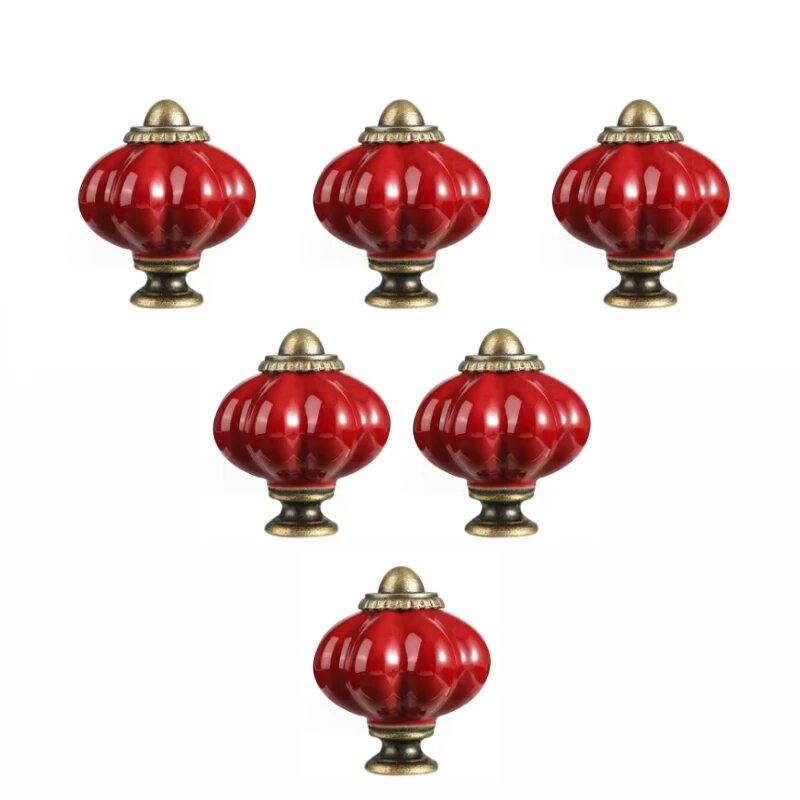 Металлические и керамические ручки для шкафов (3/6/12 шт.) Красный, red-6pc