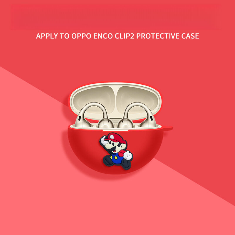 Чехол OPPO Enco Clip2 красный с Марио и карабином