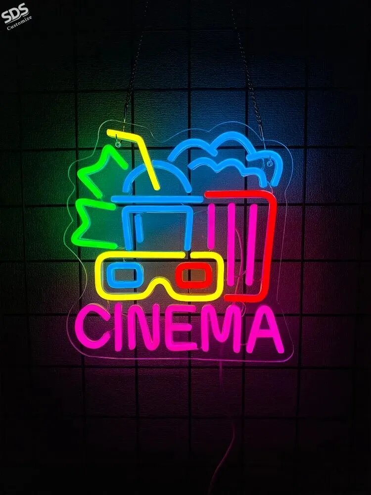 Неоновая светодиодная вывеска для стены CINEMA 3D очки, 285 мм