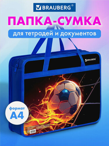 Изображение товара Папка сумка для тетрадей, труда, рисования А4 для мальчика на молнии с ручками 1 отделение, Brauberg Горячий мяч, 273373