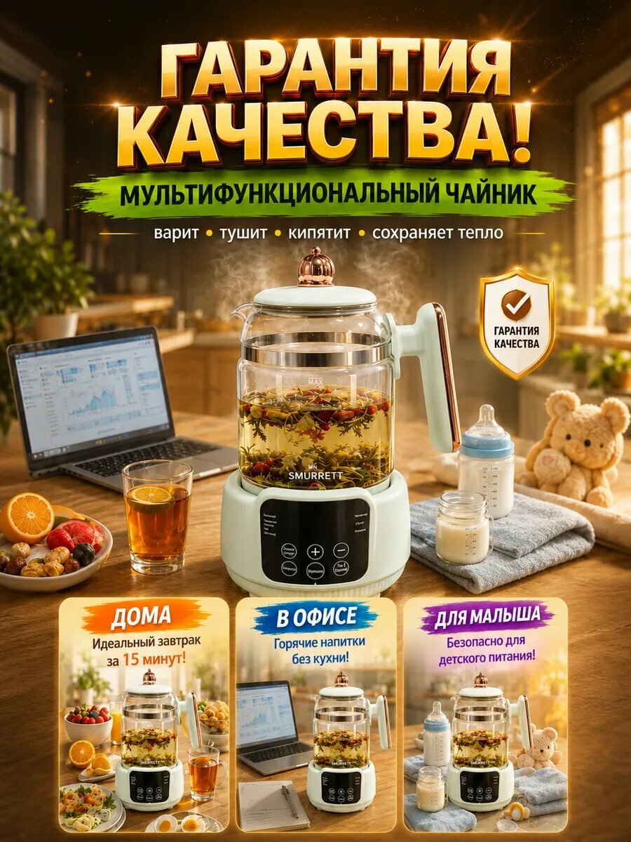 Чайник электрический 1.5 л стеклянный