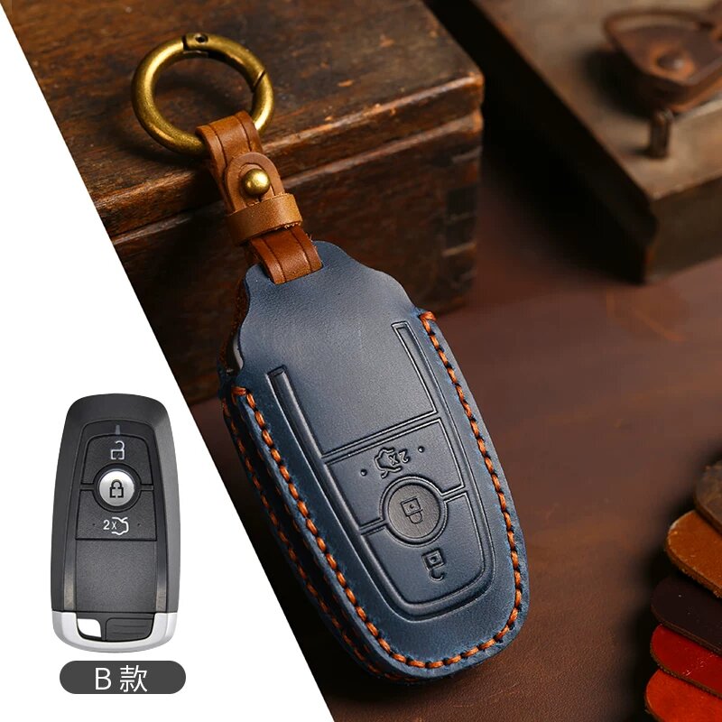 Ключевой чехол B Style из мокка кожи с двойной строчкой для Ford Mondeo, Focus, Edge, Fiesta, Explorer, Ecosport,
