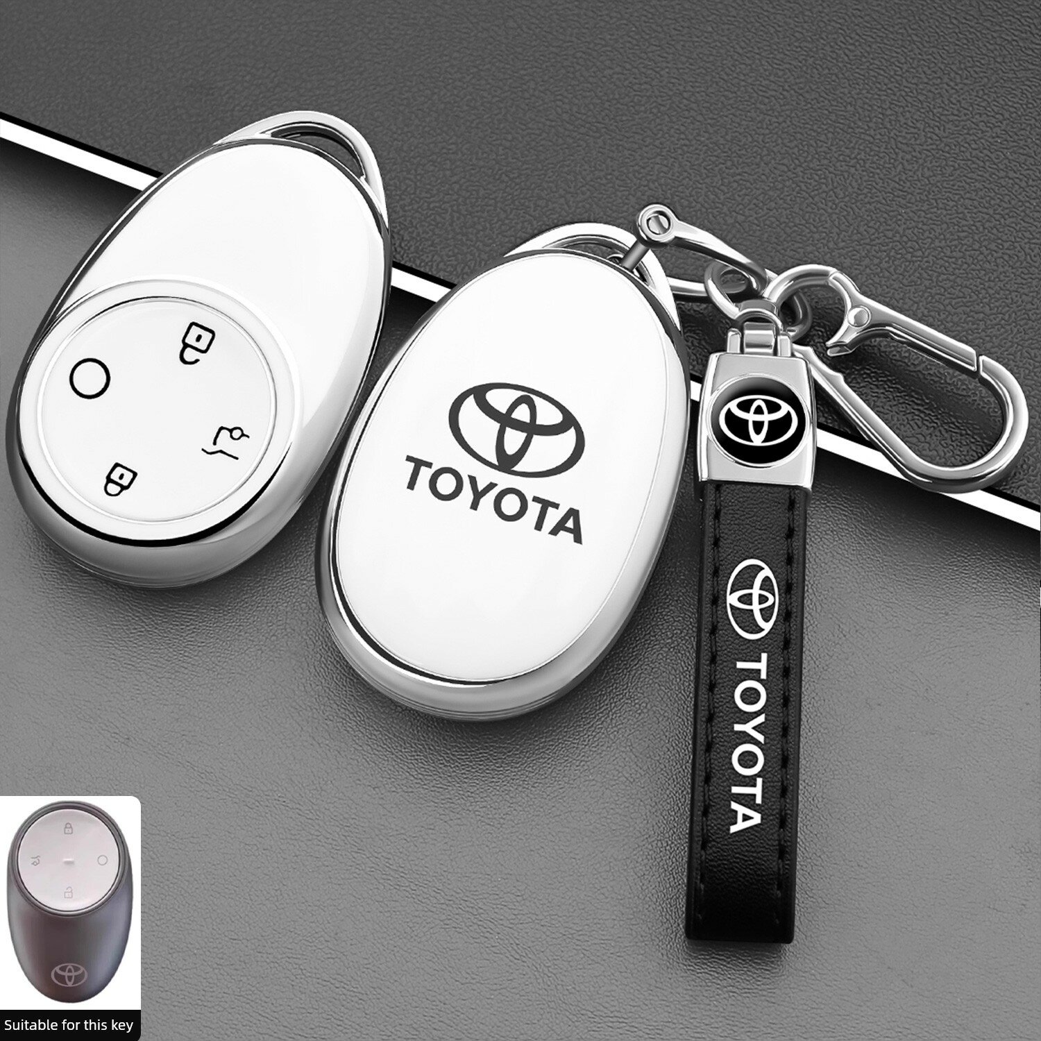 Белый чехол для ключа Toyota BZ3X с металлическим ремешком - премиум чехол для автомобильного брелока 2025-2026 моделей