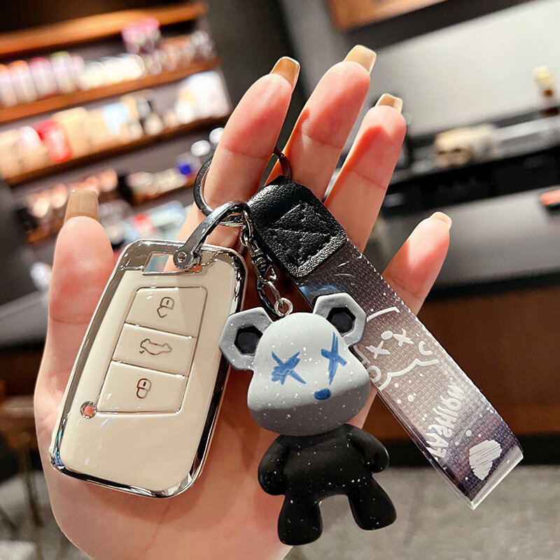 Чехол для ключа-брелока Volkswagen Magotan с серым медвежьим принтом белый, одиночный комплект