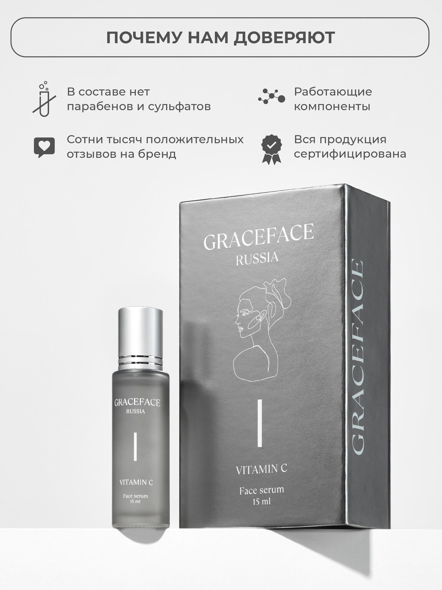 GRACEFACE Сыворотка для лица с витамином С во флаконе с роликом, осветляющая — фото 1