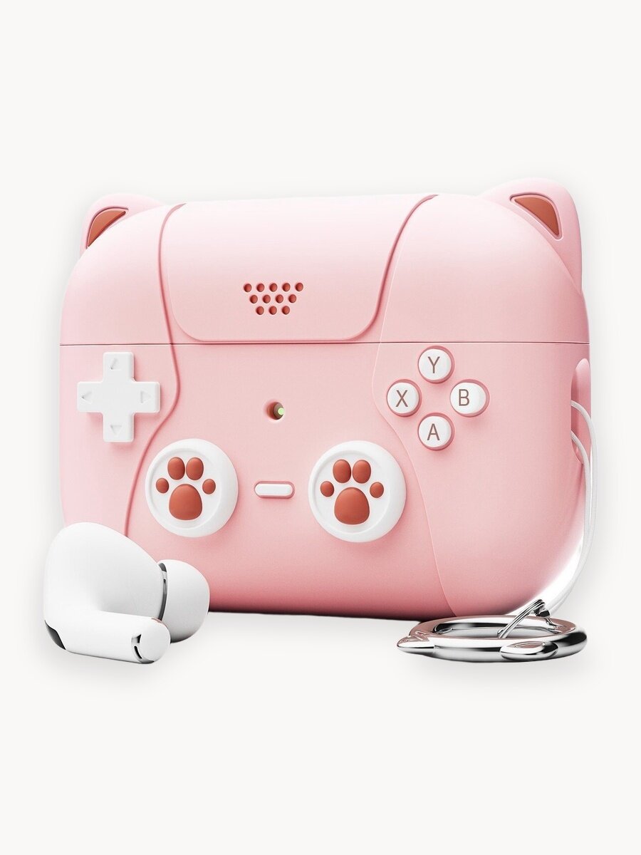 Чехол силиконовый для наушников Cat Game Apple AirPods 4, розовый