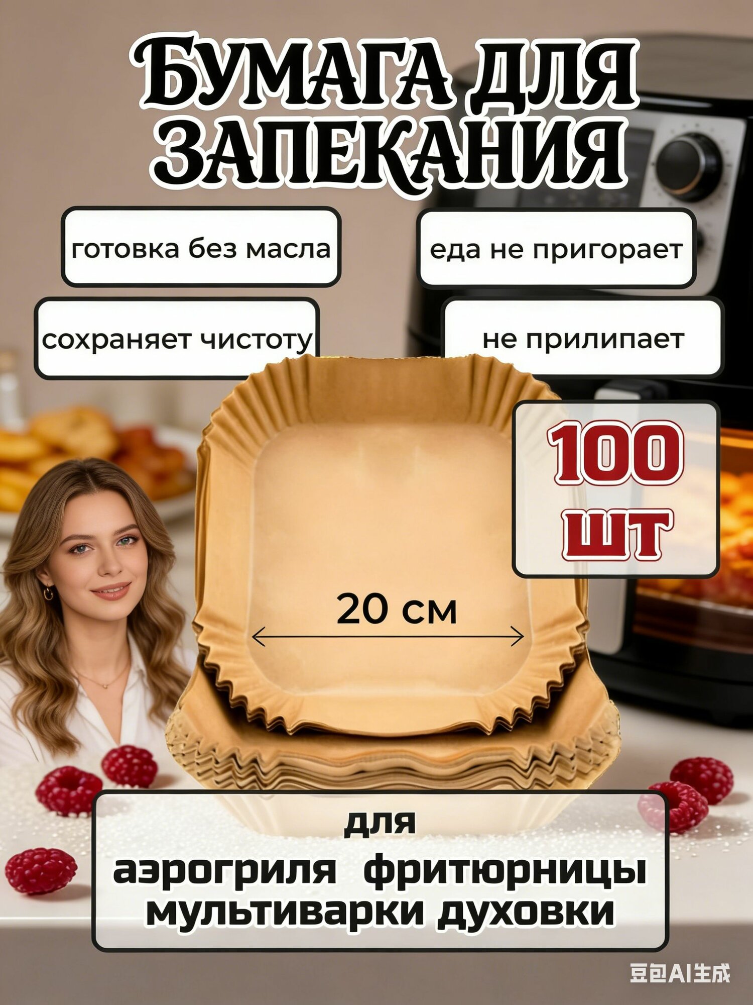 Бумага пищевая 0.2 м х 20 см, 15 мкм, 100 шт
