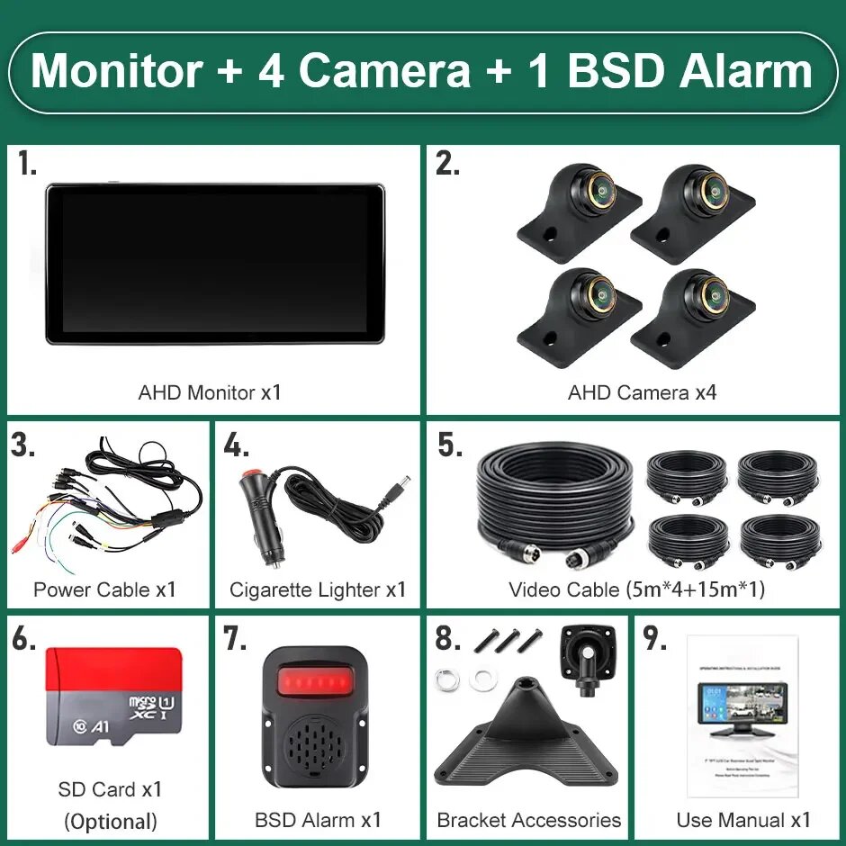 Видеорегистратор GreenYi AHD1080P, 10,36 дюйма, 4 канала, AHD1080P, угол обзора 1 BSD add 4pcs 879