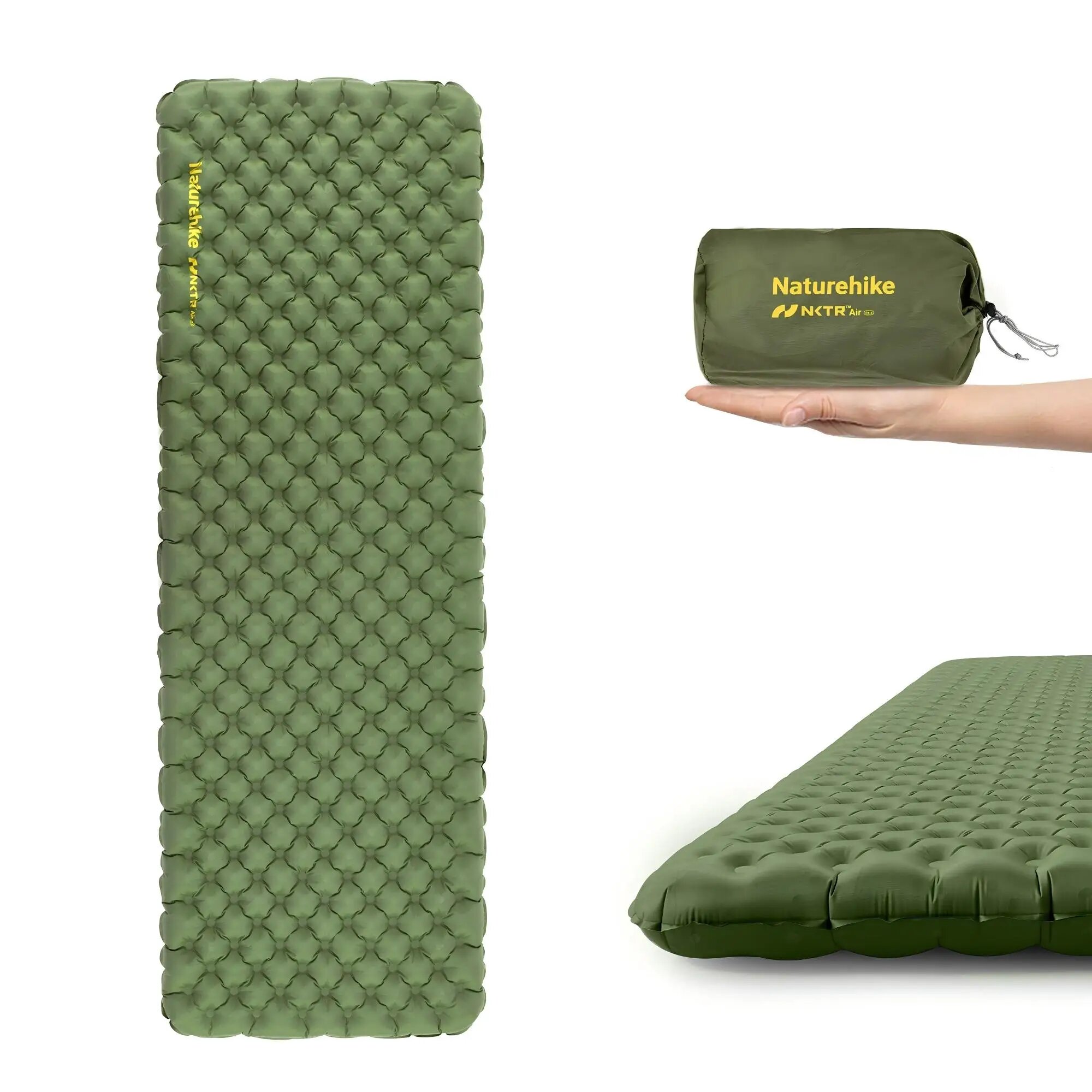 Naturehike R4.6 надувной коврик 196x64см, армейский зеленый
