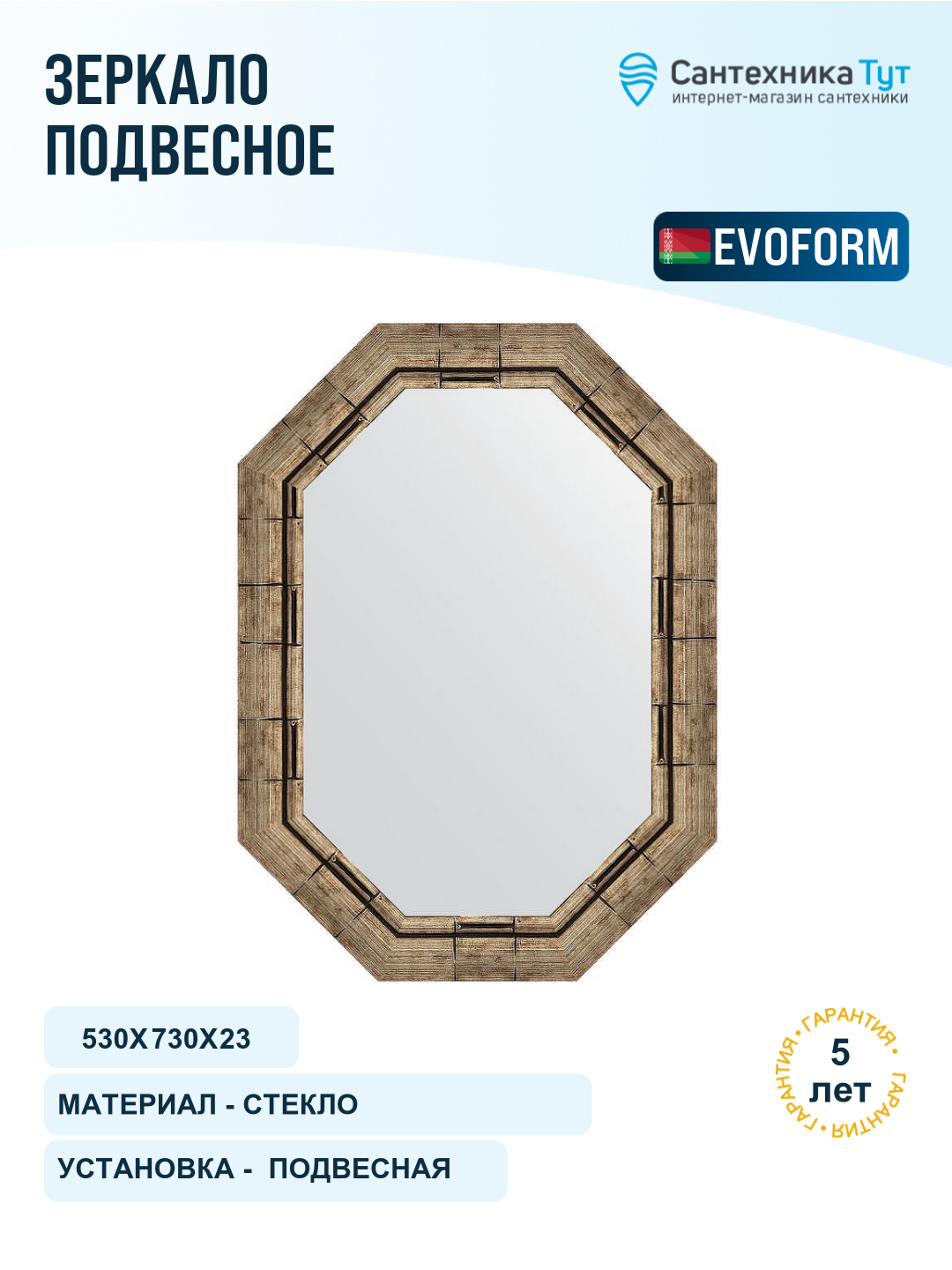 Зеркало Evoform Octagon 53x73 BY 7125 в багетной раме - Серебряный бамбук 73 мм